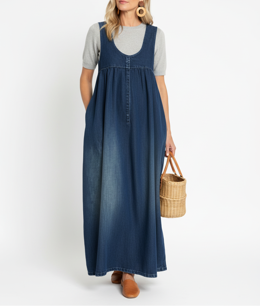 Karen | Vintage Wash Denim Maxi Dress