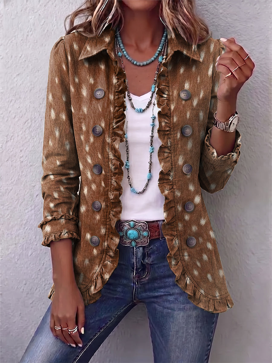 Nolinda | Bohemian Animal Print Ruffled Jacket