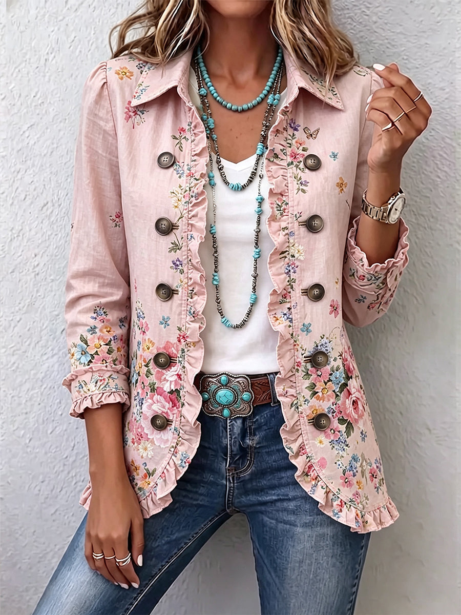 Bettany | Floral Ruffle Button Front Jacket