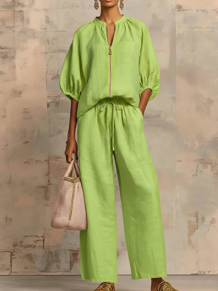 Alba | Two Piece Set Relaxed Style Shirt and Wide Leg Trousers