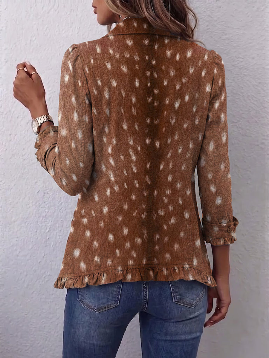 Nolinda | Bohemian Animal Print Ruffled Jacket