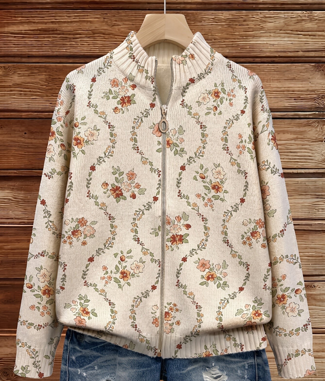 Persephone | Delicate Floral Vine Cream Print Cardigan