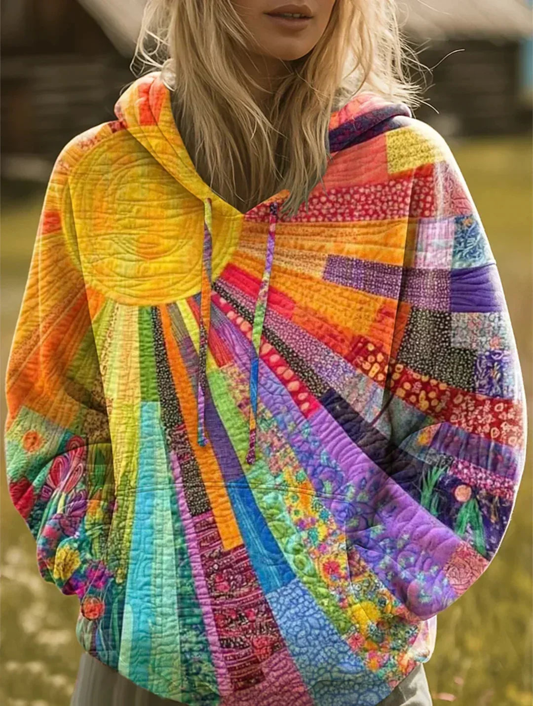 Aurelia | Multicolor Patchwork Hooded Knit Jacket