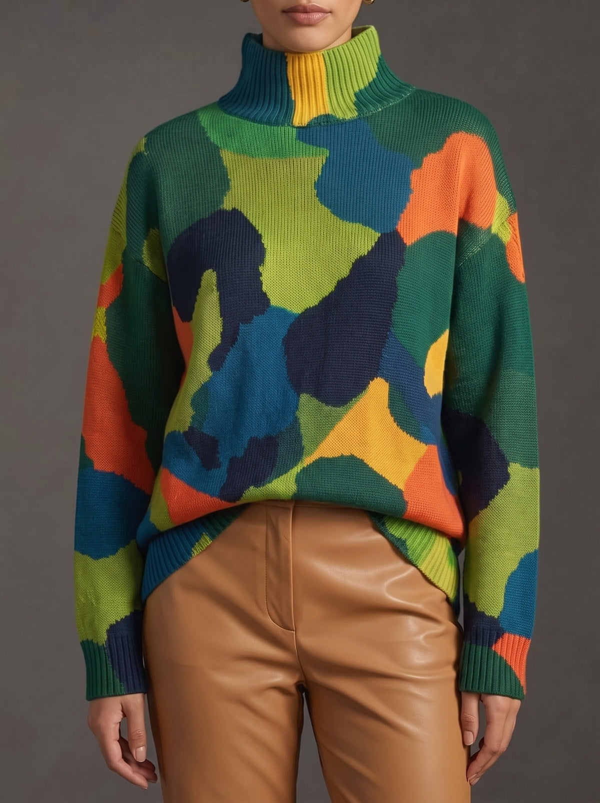 Rennick | Abstract Colour Block Turtleneck Jumper