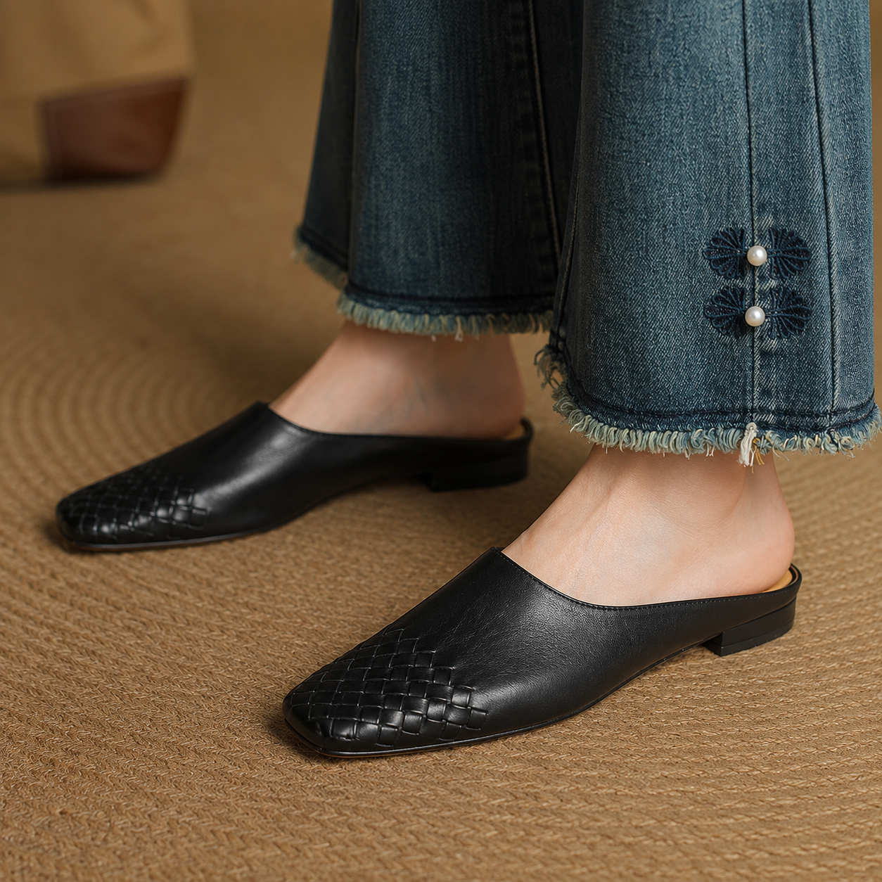 Sally | Woven Slip On Mules