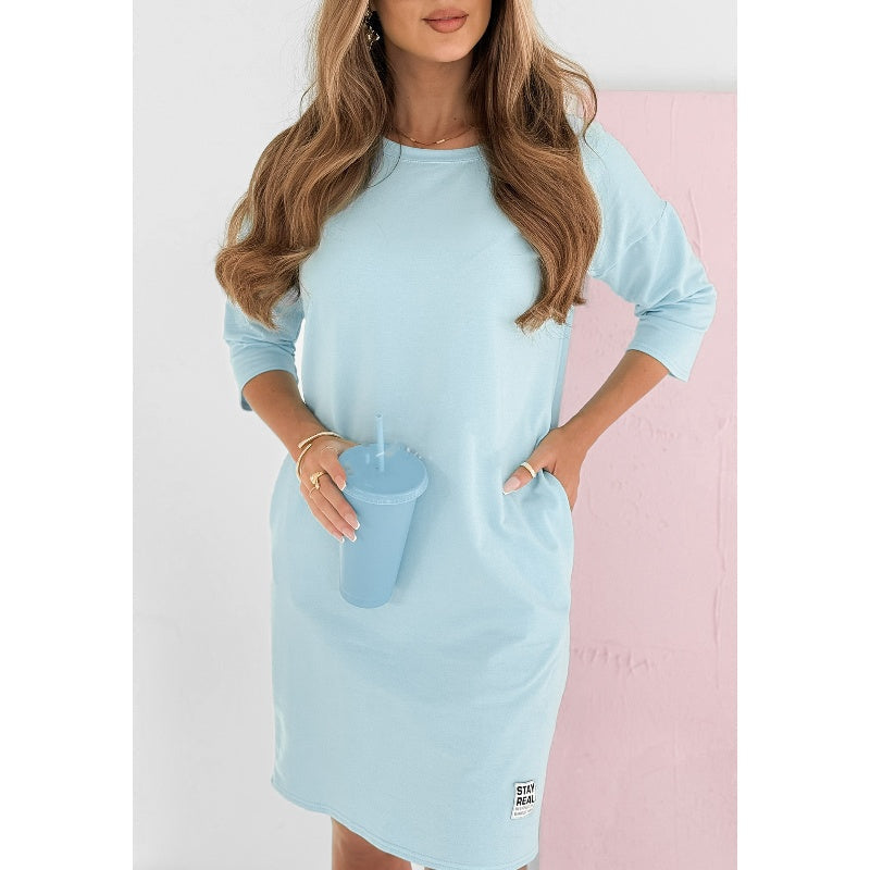 Edna | Round Neck Three-Quarter Sleeve Dress with Pockets