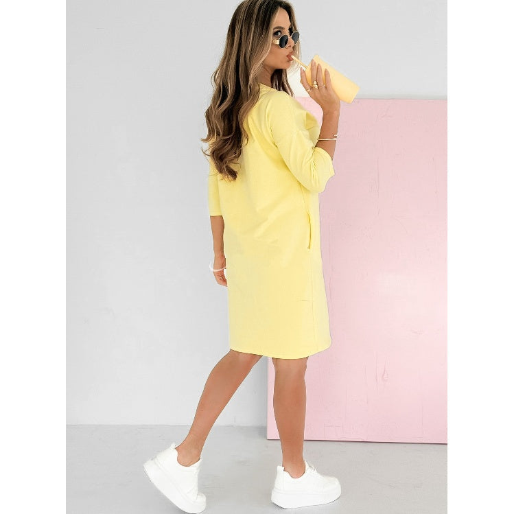 Edna | Round Neck Three-Quarter Sleeve Dress with Pockets
