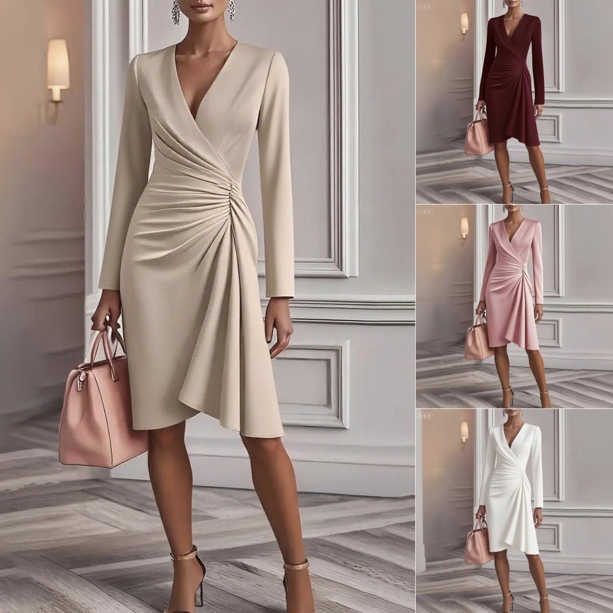 Jessamine | Draped V Neck Midi Dress