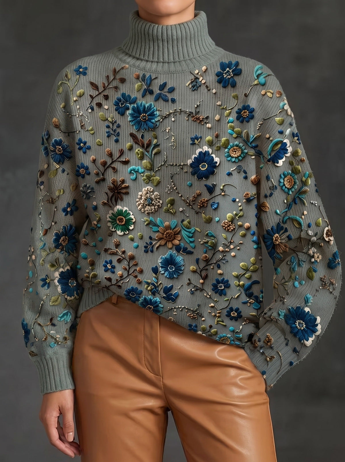 Thalassa | Sage Bloom Turtleneck Jumper