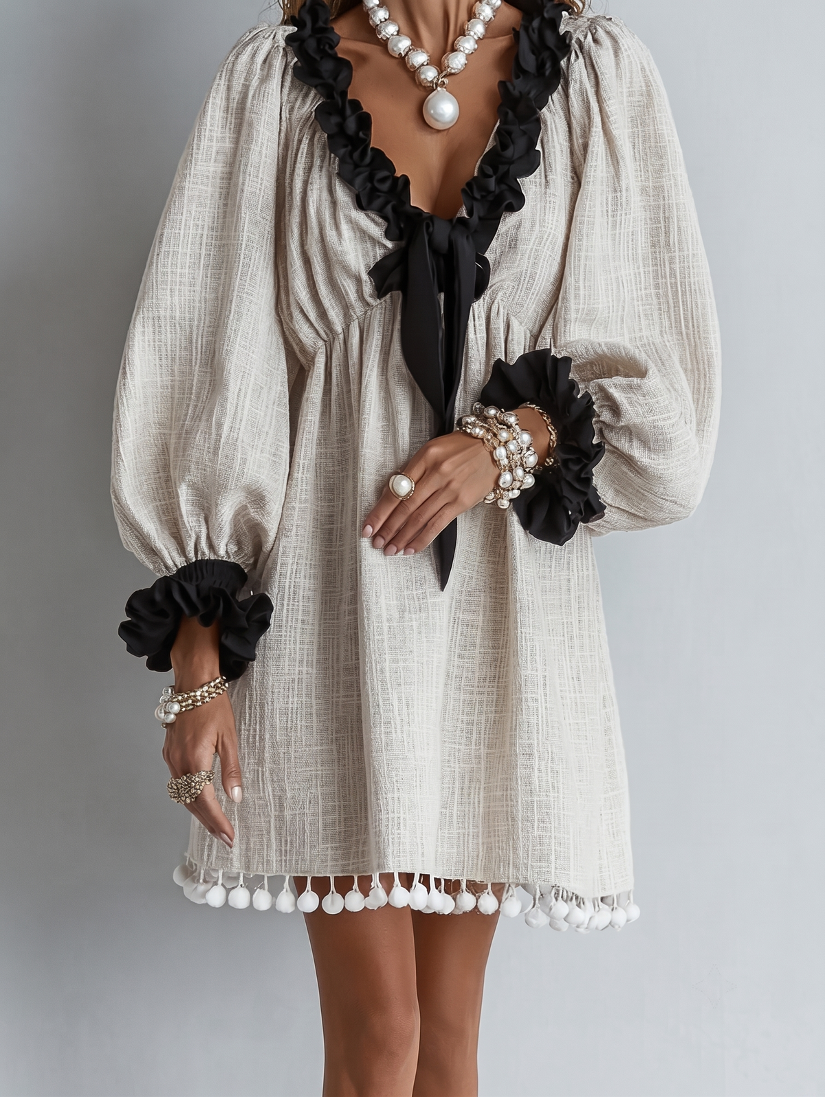 Vera | Ruffle Trim Puff Sleeve Mini Dress