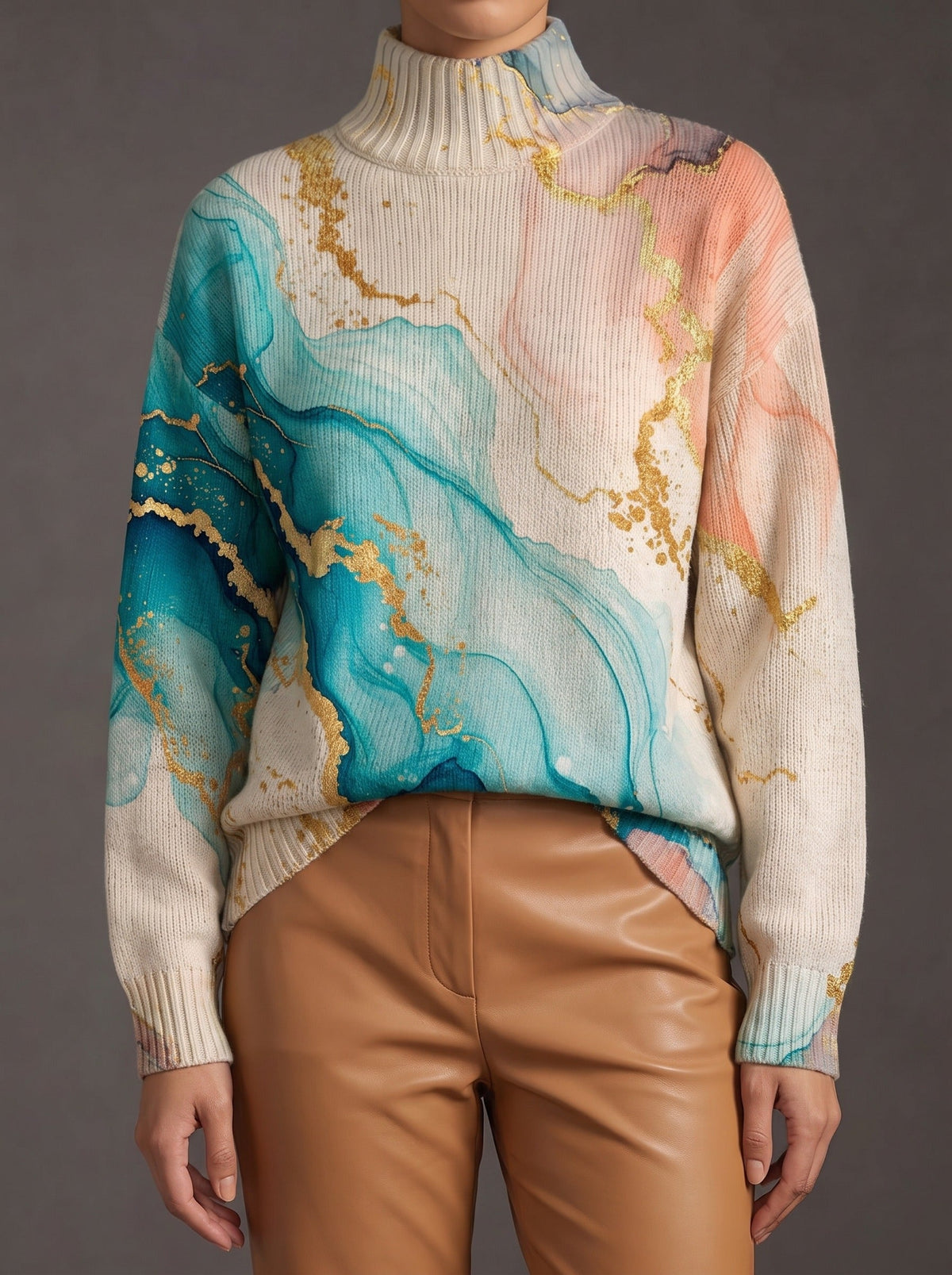 Verity | Marbled Ink Turtleneck Jumper
