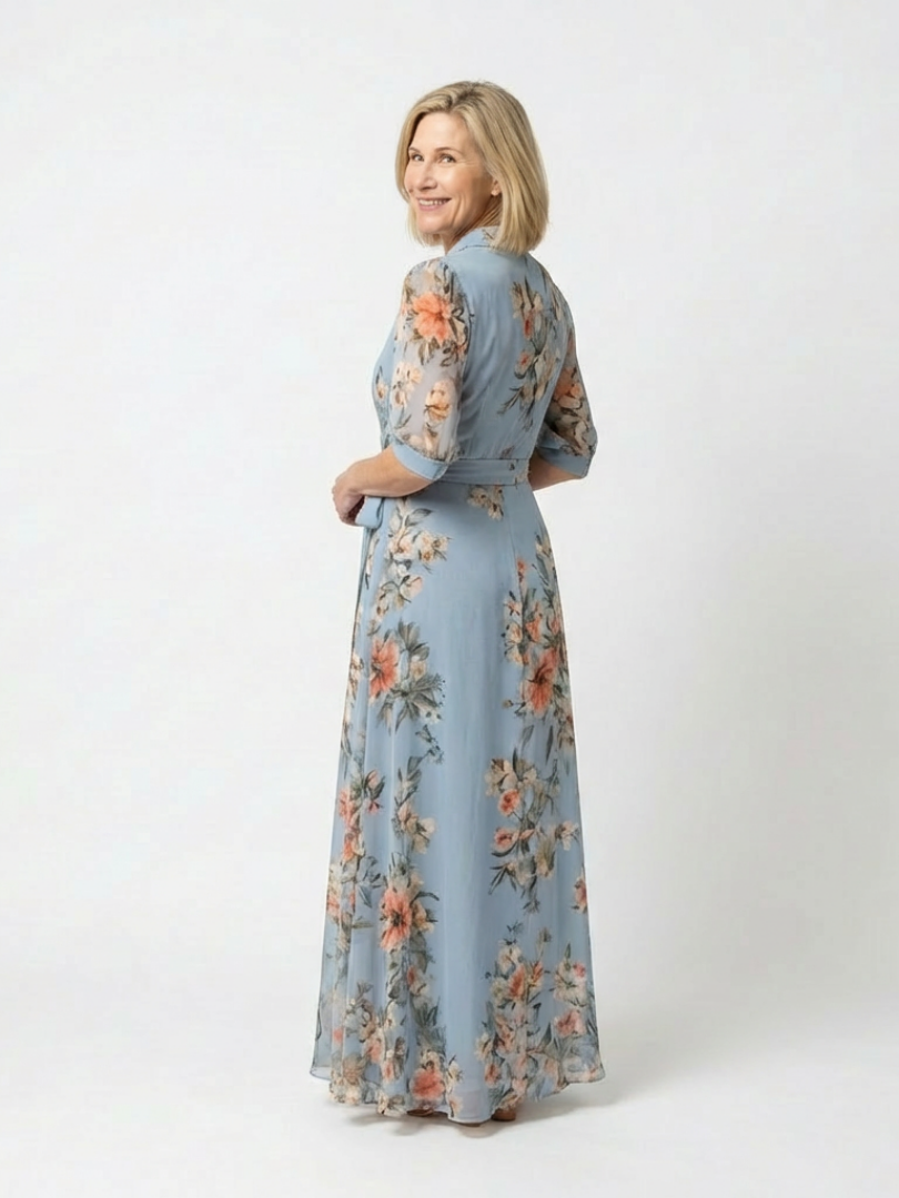 Solveig | Floral Wrap V Neck Maxi Dress