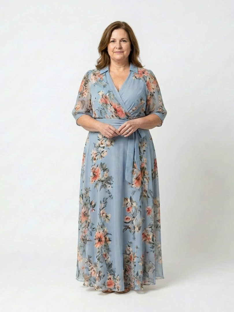 Solveig | Floral Wrap V Neck Maxi Dress