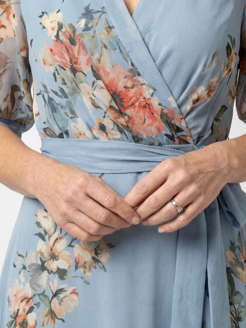Solveig | Floral Wrap V Neck Maxi Dress