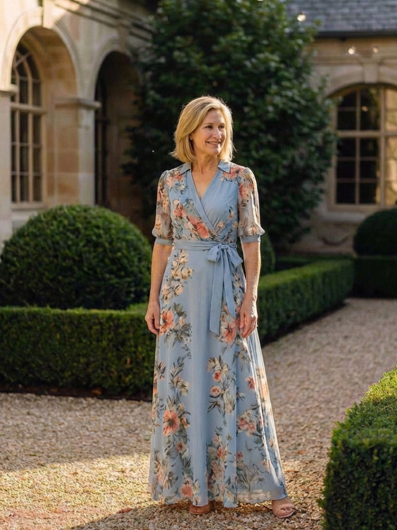 Solveig | Floral Wrap V Neck Maxi Dress