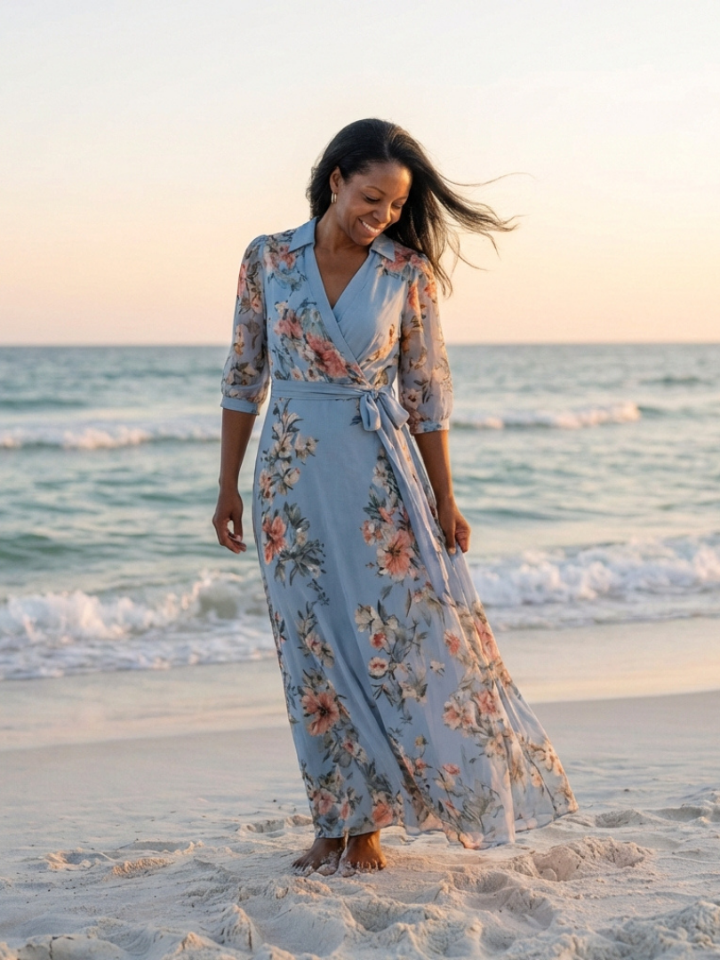 Solveig | Floral Wrap V Neck Maxi Dress