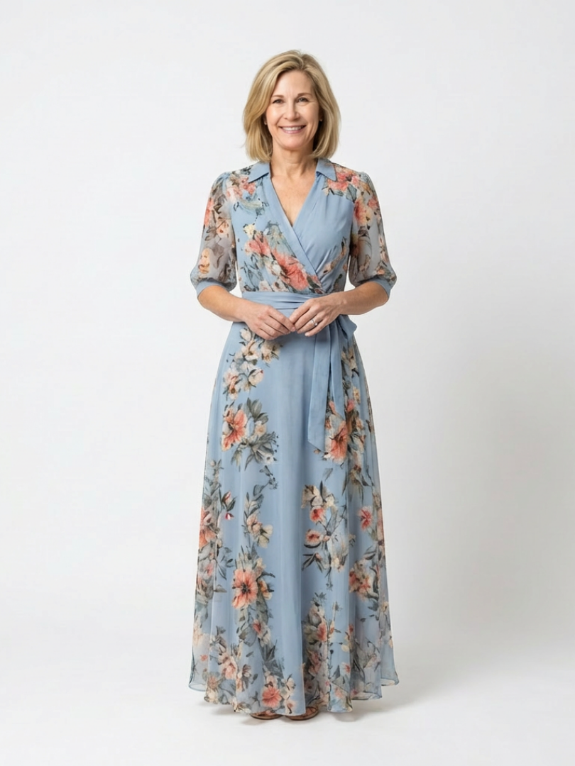 Solveig | Floral Wrap V Neck Maxi Dress