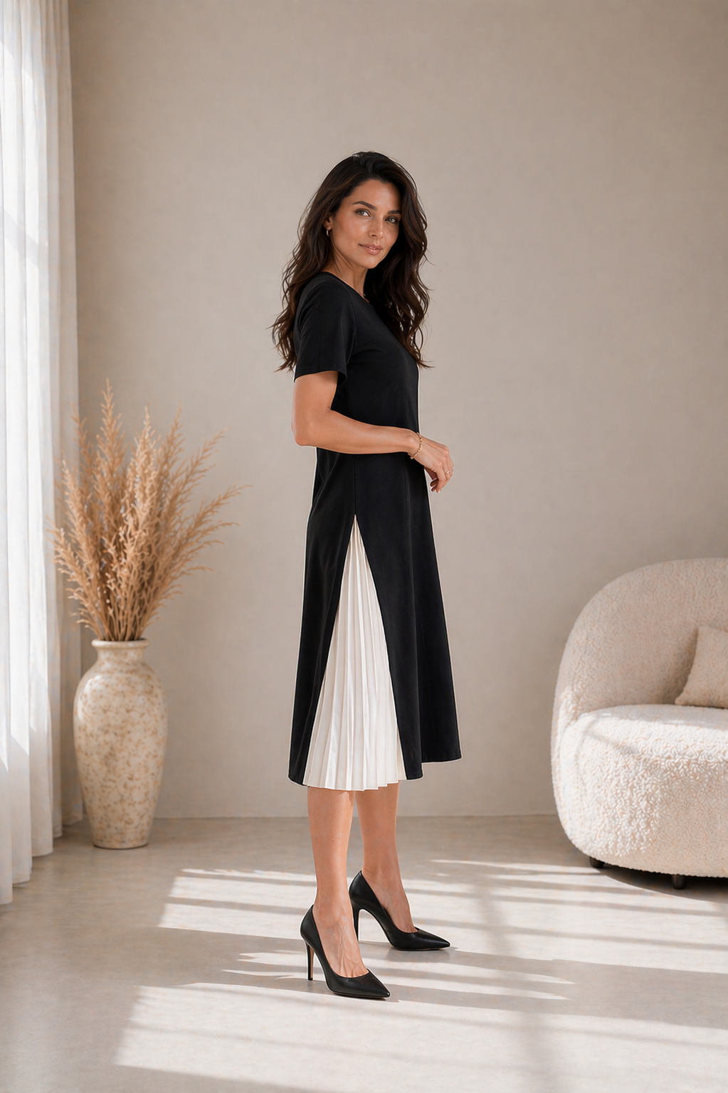 Lisbeth | Pleated Panel Midi Dress